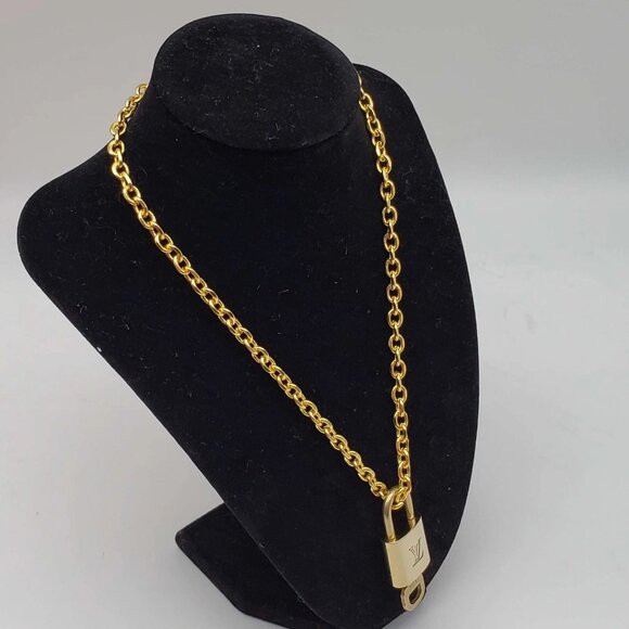 Authentic Louis Vuitton Lock & Key w/ 18k Gold Plated Chain Necklace - Picture 2 of 10